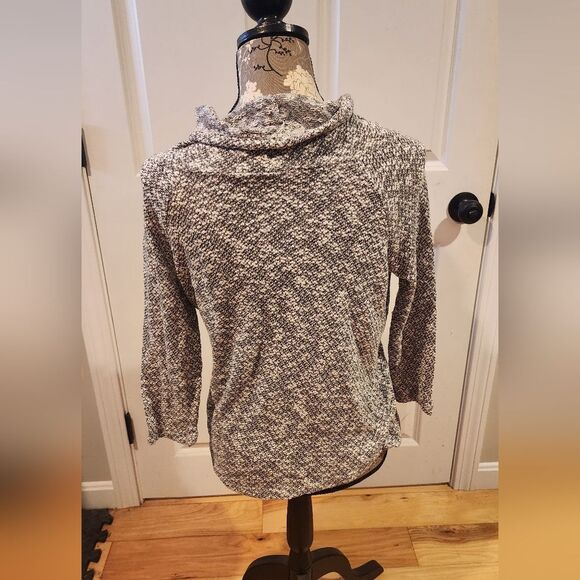 New Directions stretchy gray and white cowl neck sweater 3/4 sleeves M - Picture 4 of 4